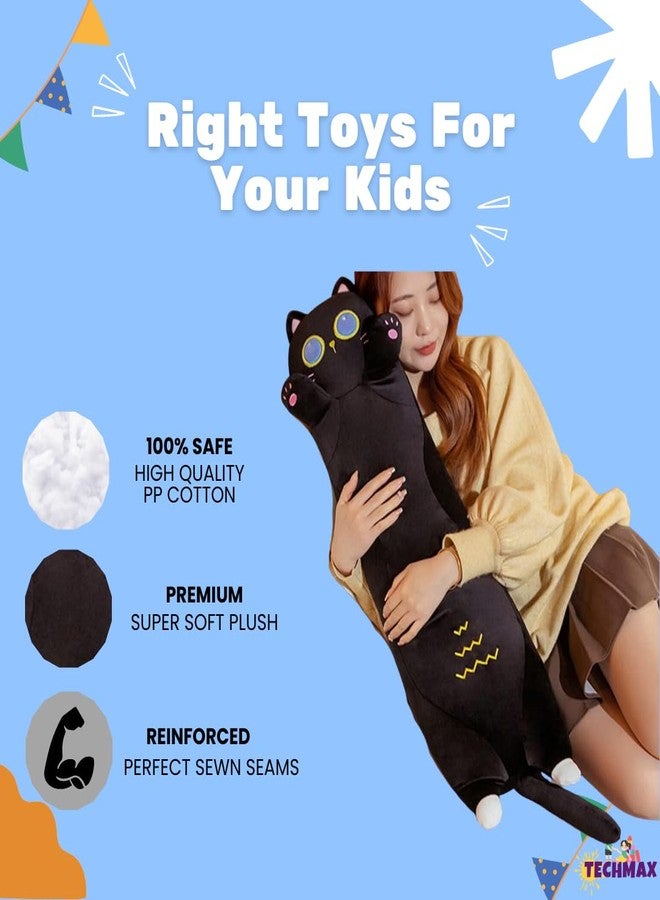 TechMax Solution وسادة جسم قطة سوداء طويلة من TechMax Solution، وسادة ناعمة محشوة لطيفة، وسادة رمي قطة صغيرة، دمية قطيفة كبيرة، هدية للبنات والأولاد والأطفال - Image 3